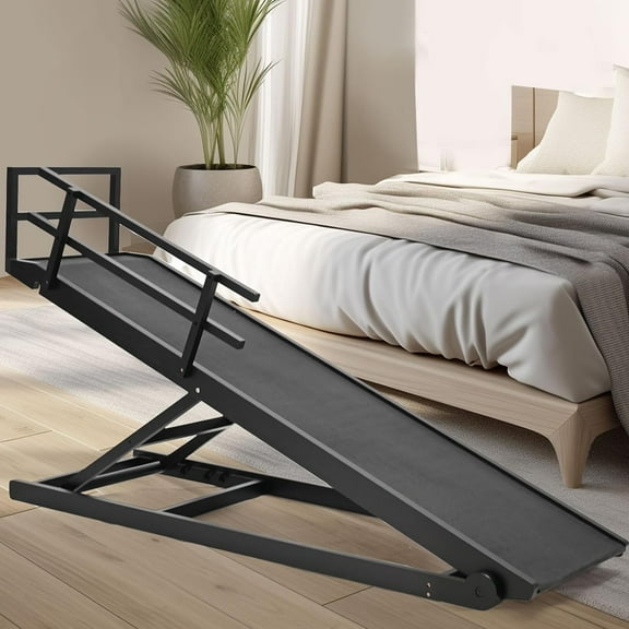 Lilypelle Foldable Pet Ramp,Adjustable Wood Dog Ramp with 5 Adjustable Heights of 17.7"-31.4" ，62.9"L X17.7"W,Black