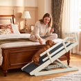 thumbnail image 1 of Lilypelle Foldable Pet Ramp w/ 5 Adjustable Heights of 18.5"-31.1", 45.2"L X17.7"W, Plush Fabric Cover,Beige, 1 of 8