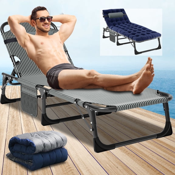Lilypelle Folding Bed Outdoor Lounge Chairs Adjustable Lawn Reclining Deck Chair,75 x 26 x 11 inch