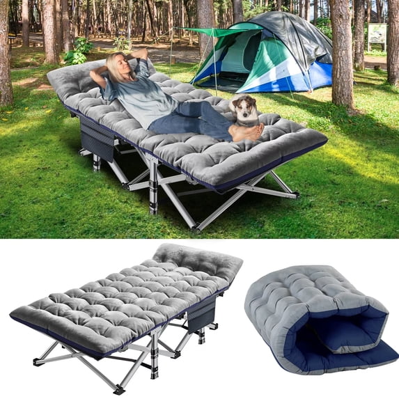 Lilypelle Folding Camping Cot Bed for Adult, Double Layer Oxford Strong Heavy Duty Sleeping Cots with Carry Bag, Portable Travel Rollaway Bed Cots for Home/Office Nap and Beach Vacation
