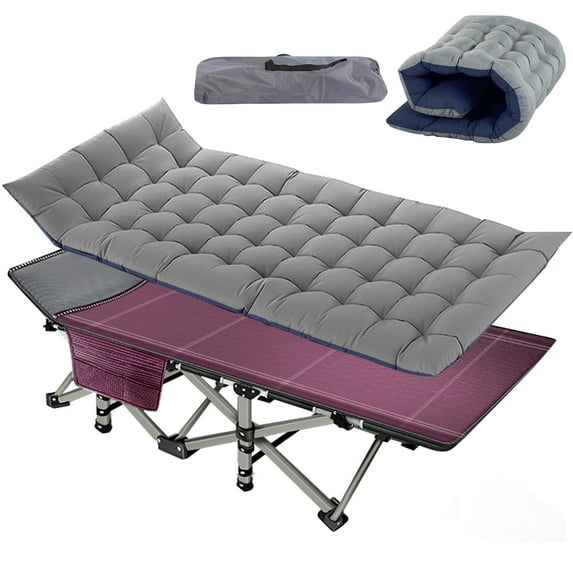 Lilypelle Folding Camping Cot, Double Layer Oxford Strong Heavy Duty Sleeping Cots with Carry Bag, Portable Travel Camp Cots for Home/Office Nap and Beach Vacation
