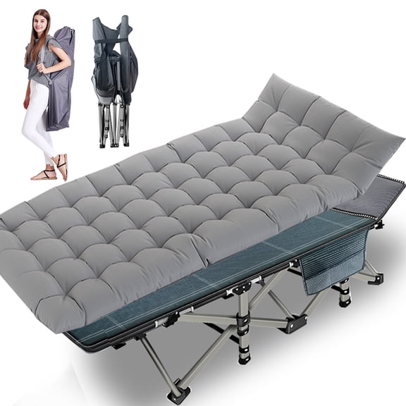Lilypelle Folding Camping Cot, Double Layer Oxford Strong Heavy Duty Sleeping Cots with Carry Bag, Portable Travel Camp Cots for Home/Office Nap and Beach Vacation