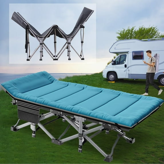 Lilypelle Folding Camping Cot with Thick Mattress, Double Layer Oxford Strong Heavy Duty Sleeping Cots with Carry Bag, Portable Travel Camp Cots for Home/Office Nap and Beach Vacation