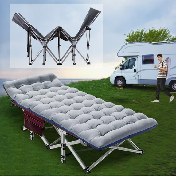 Lilypelle Folding Camping Cot with Thick Mattress, Double Layer Oxford Strong Heavy Duty Sleeping Cots with Carry Bag, Portable Travel Camp Cots for Home/Office Nap and Beach Vacation