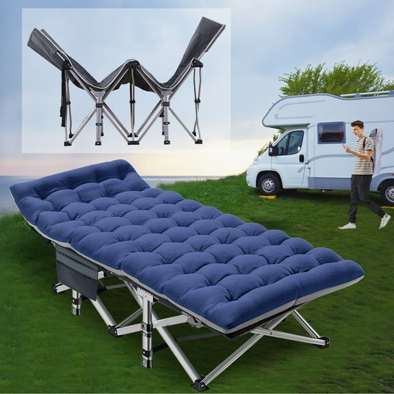 Lilypelle Folding Camping Cot with Thick Mattress, Double Layer Oxford Strong Heavy Duty Sleeping Cots with Carry Bag, Portable Travel Camp Cots for Home/Office Nap and Beach Vacation