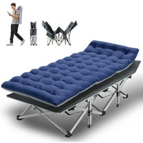 Lilypelle Folding Cot with Mattress,Heavy Duty Sleeping Cots with Carry Bag,Double Layer Oxford Portable Folding Camping Cot for Home ,Office Nap and Outdoor Beach,Stripe Blue