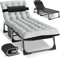 Lilypelle Folding Lounge Chair for Adults, Adjustable 4-fold Reclining Folding Chaise with Pillow, Outdoor Portable Sleeping Cots,Black