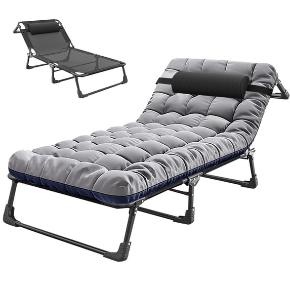 Lilypelle Folding Lounge Chair for Adults, Adjustable 4-fold Reclining Folding Chaise with Pillow, Outdoor Portable Sleeping Cots,Blue