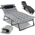 thumbnail image 1 of Lilypelle Folding Lounge Chair for Adults, Adjustable 4-fold Reclining Folding Chaise with Pillow, Outdoor Portable Sleeping Cots,Gray, 1 of 9