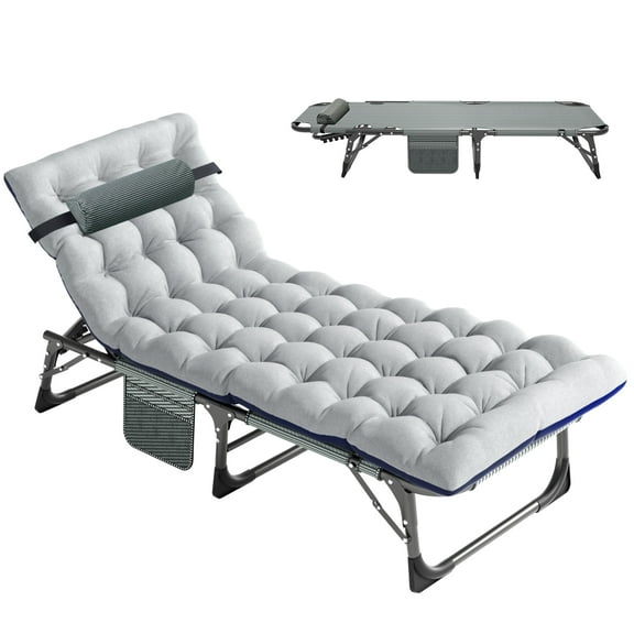 Lilypelle Folding Lounge Chair for Adults, Adjustable 4-fold Reclining Folding Chaise with Pillow, Outdoor Portable Sleeping Cots,Stripe