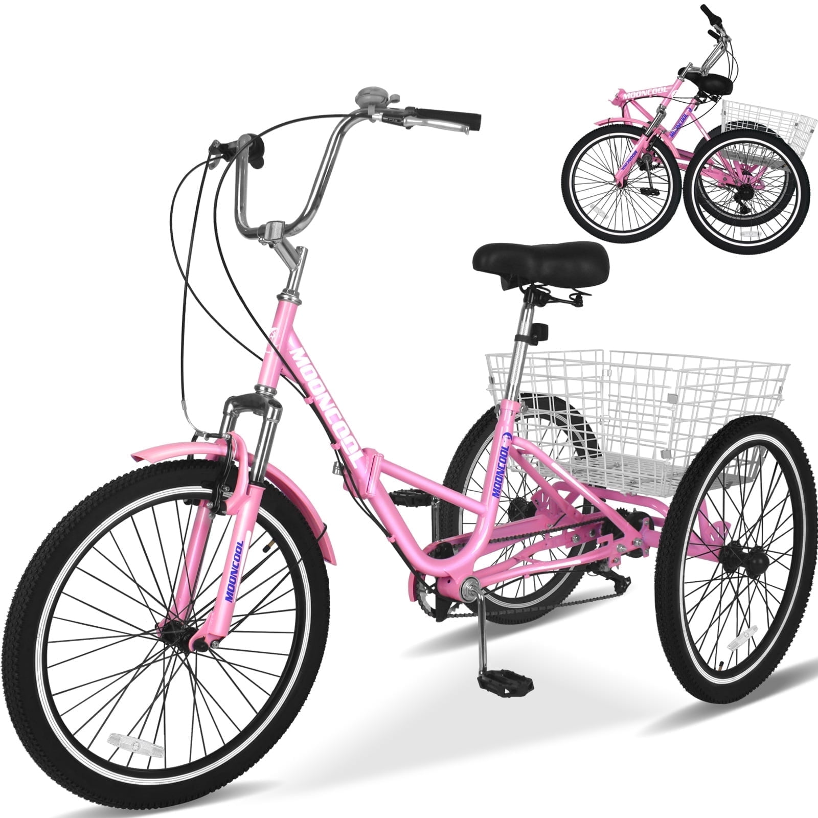 Lilypelle Folding Tricycle for Adult , 20/24/26in Wheel 7-Speed Unisex Three Wheel Cruiser Bike