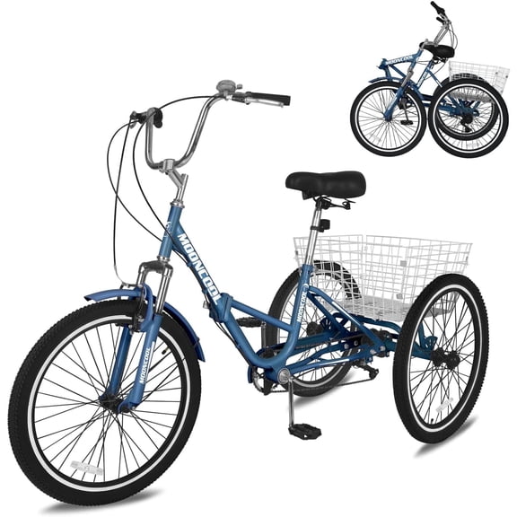 Lilypelle Folding Tricycle for Adult , 20/24/26in Wheel 7-Speed Unisex Three Wheel Cruiser Bike