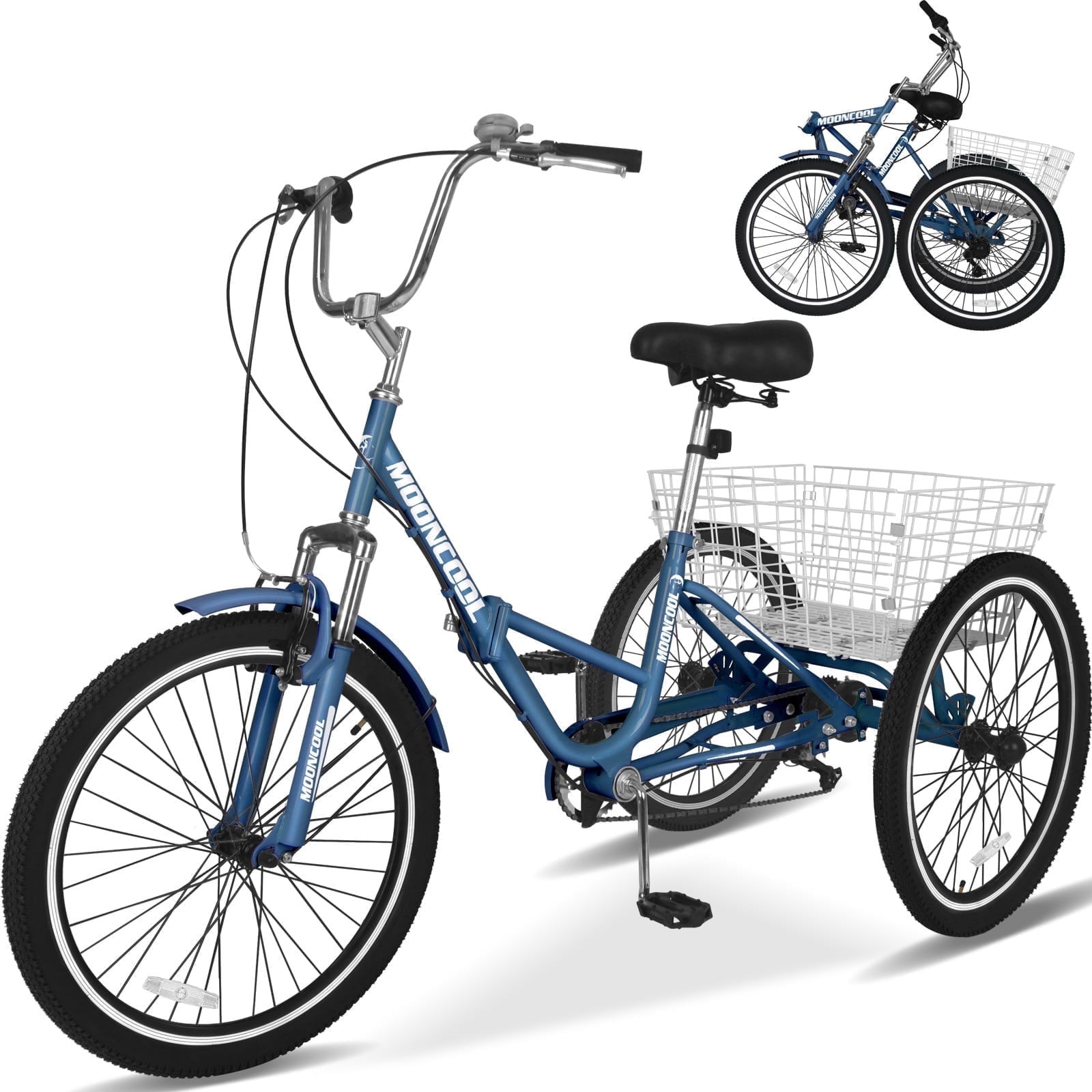 Lilypelle Folding Tricycle for Adult , 20/24/26in Wheel 7-Speed Unisex Three Wheel Cruiser Bike