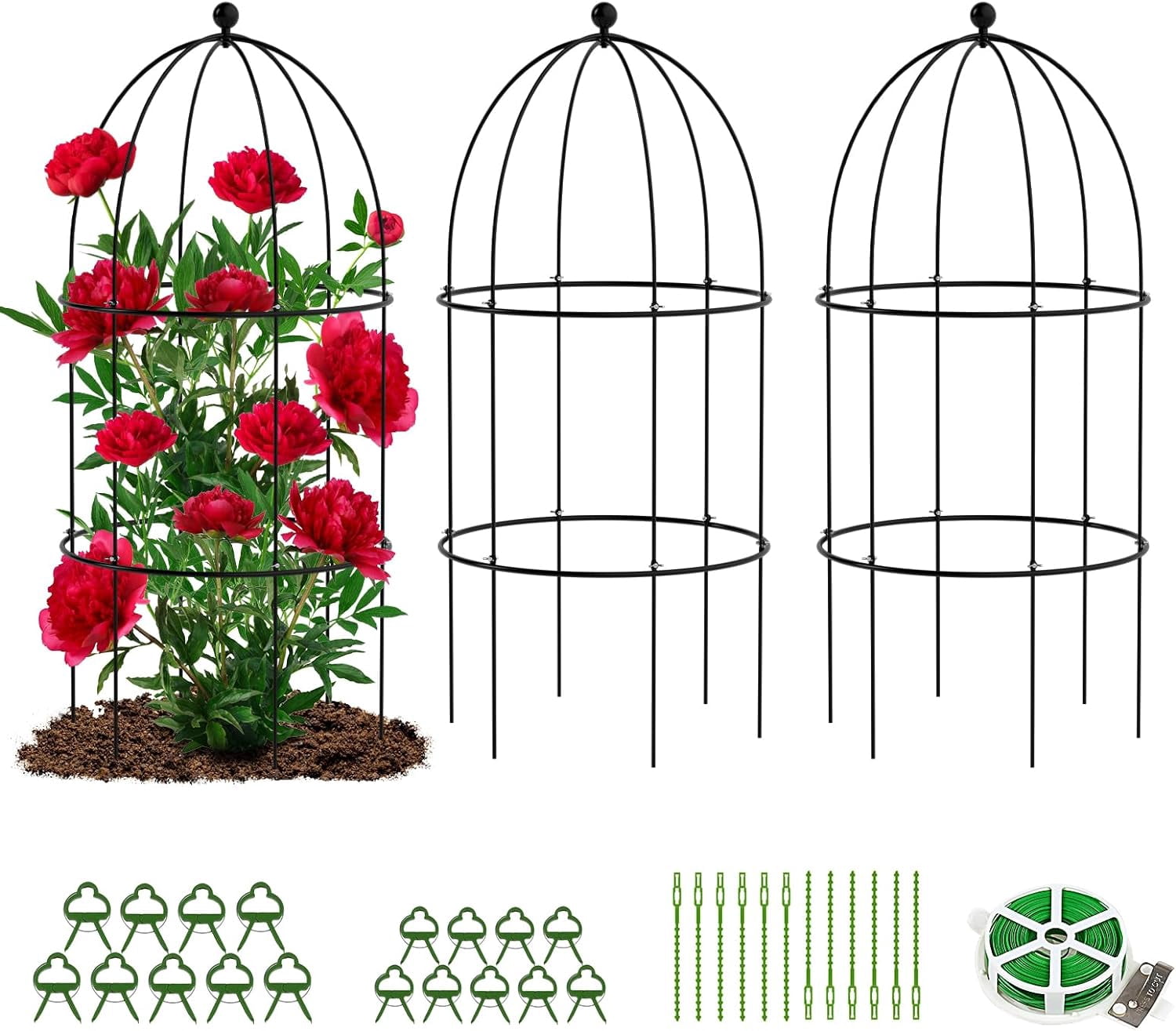 Lilypelle Garden Trellis for Climbing Plants Outdoor, Tomato Cage Metal Obelisk Trellis Plant Trellis for Potted Plant, Flower Trellises Plant Cages Peony Cages Plant Support (Black, 3 Pack)