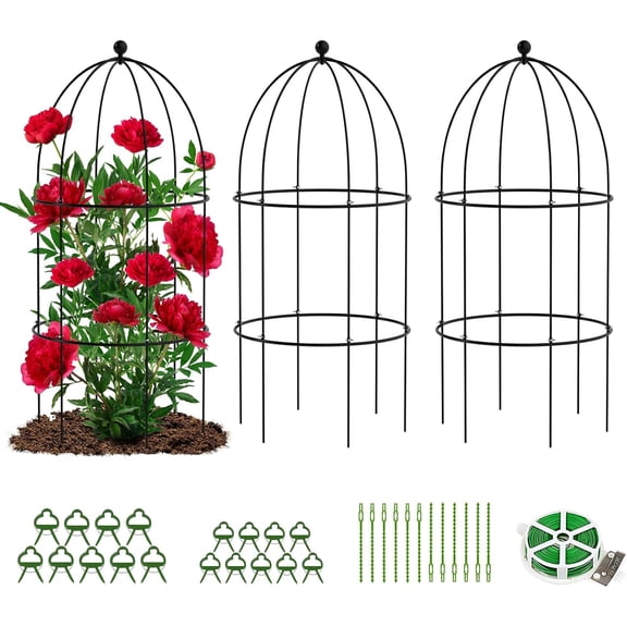 Lilypelle Garden Trellis for Climbing Plants Outdoor, Tomato Cage Metal Obelisk Trellis Plant Trellis for Potted Plant, Flower Trellises Plant Cages Peony Cages Plant Support (Black, 3 Pack)