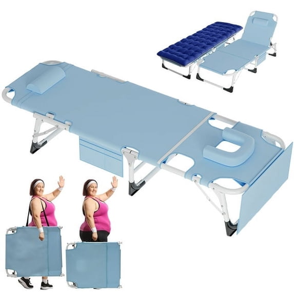 Lilypelle Foldable and Adjustable 5-Position Steel Beach Chaise Lounge with Face and Arm Holes, Blue