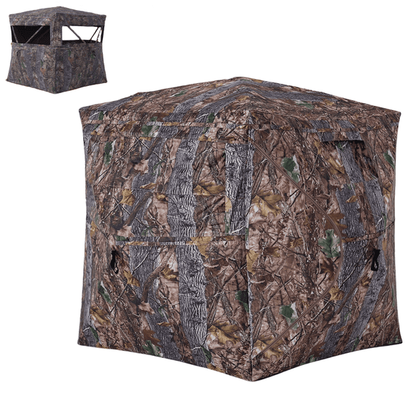 Lilypelle Hunting Blind, 2-3 Person Pop up Ground Blind, Portable Hunting Blind with Windows, Carrying Bag & Ground Stakes, Camouflage Hunting Tent, Camo Turkey Deer Blinds for Hunting