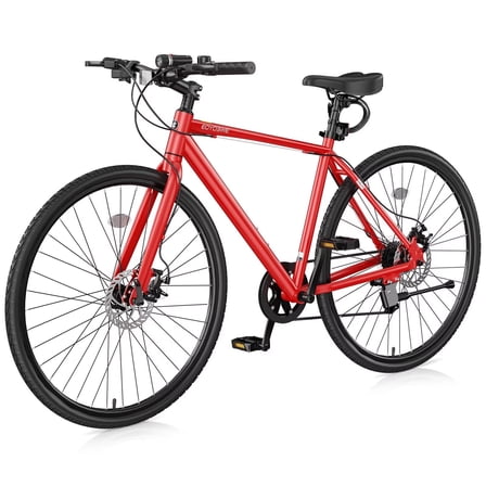 Lilypelle Hybrid Bike for Adults, 700C Lightweight Mens Bike w/ Aluminum Frame & Disc Brakes & LED Headlight, 8-Speed Vintage Retro Hybrid Bicycles for City Commuters, Adult Bike, Male Road Bike