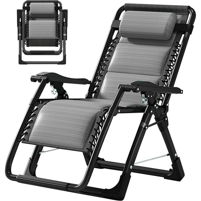 Lilypelle Ice Silk Zero Gravity Chair, Folding Portable Padded Reclining Lounge Chair with Headrest, Side Table, Supports up to 440lbs,Gray