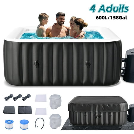 Lilypelle Inflatable Hot Tub, 57” X 57” X 25” Portable Blow Up Hot Tub Square for 2-4 Person ,Portable Outdoor Spa with 110 Bubble Jets and Built in Heater Pump, Filter