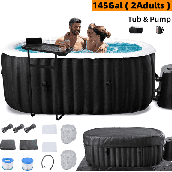 Lilypelle Inflatable Hot Tub, 72” X 47” X 25” Portable Blow Up Hot Tub for 2 Adults, Outdoor Spa with 110 Bubble Jets and Built in Heater Pump, Filter