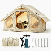 Lilypelle 4-6 Person PVC Inflatable Hot Tent w/ Stove Jack & Stargazing Skylight, 4-Season Waterproof Camping Glamping House, Quick 5-Min Setup with Hand Pump