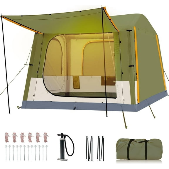 Lilypelle 4-6 Person Blow Up Inflatable Tent, 2-in-1 SUV Tailgate Hot Tent with Stove Jack, Easy Setup Camping Tent with Hand Pump, Waterproof Inflatable House for Outdoor