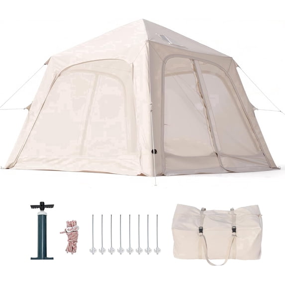 Lilypelle 4-6 Person Inflatable Camping Tent, 9.8ft x 9.8ft x 7.6ft Easy Setup Blow Up Tent with Hand Pump, PU3000mm Waterproof & Breathable 4 Season Glamping Tent for Outdoor Camping