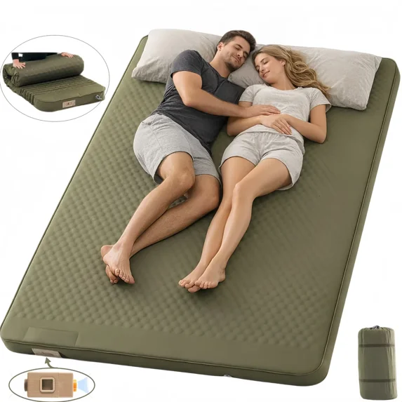 Lilypelle 4" Self Inflating Double Sleeping Pad for Camping,Built-in Pump Mattress for Backpacking, Traveling,4 Season Inflatable Sleeping Mat with High Support for Cot,Tent,Car