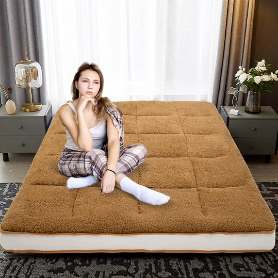 Lilypelle Japanese Floor Mattress, Extra Thick Fluffy Floor Futon Mattress, Long Plush Floor Mattress for Adults, Super Soft Fuzzy Bed Mattress Portable Japanese Futon Guest Mattress RV Mattress
