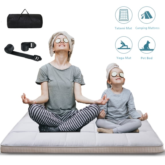Lilypelle Japanese Floor Mattress Futon Mattress, Thicken Tatami Mat Sleeping Pad Mat Foldable Roll Up Mattress Kids Floor Lounger Bed and Sofas, Queen Size,2PCS