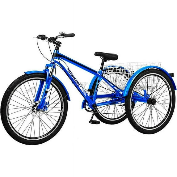 Lilypelle Mountain Tricycle for Adult,24" Wheels 7 speed Three Wheel Trike Bike Bicycle with Large Shopping Basket Unisex Adult Trikes,Blue