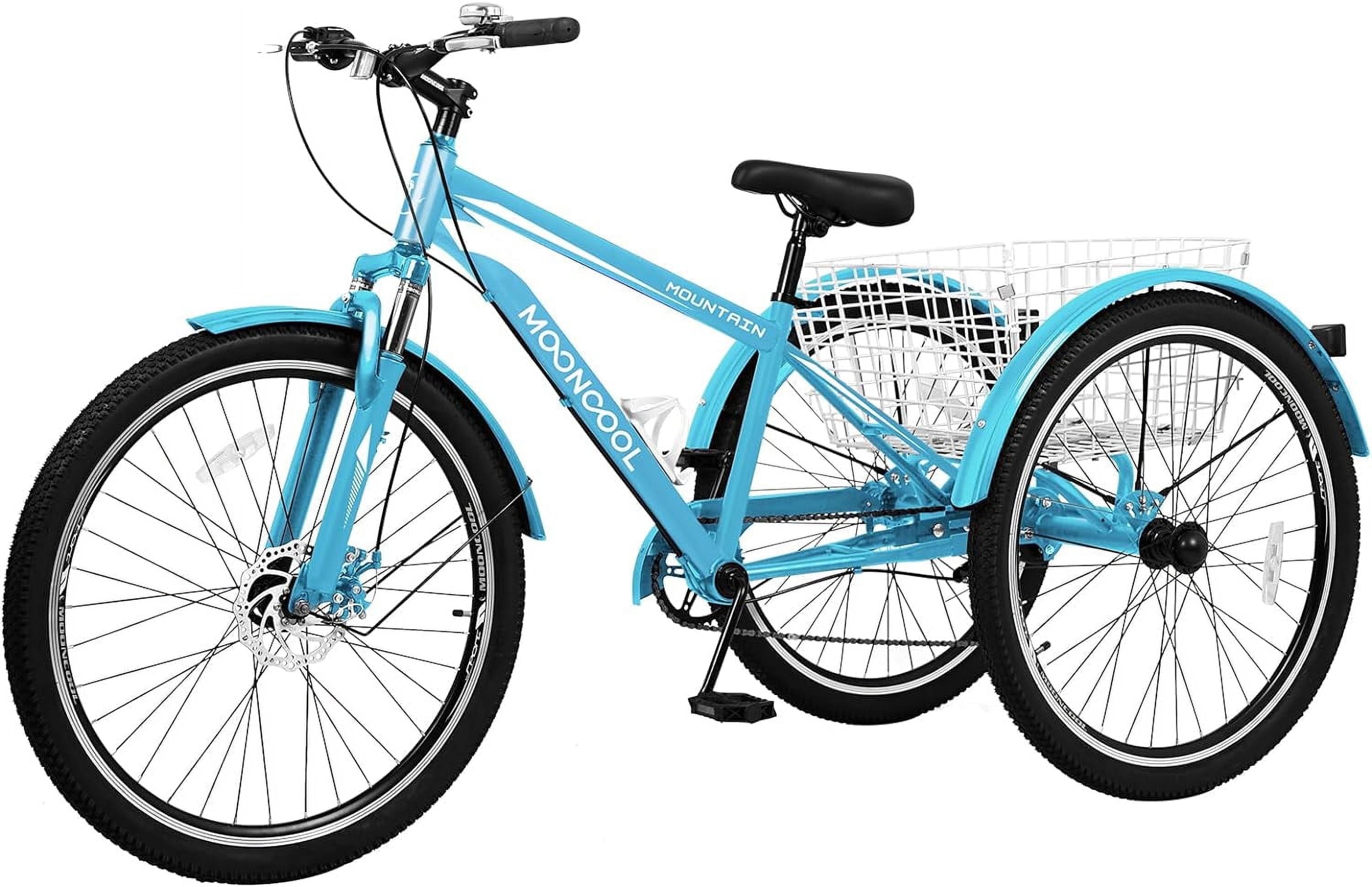 Lilypelle Mountain Tricycle for Adults, MTB 7 Speed Three Wheel Bike, 24/26/27.5 Inch Adults Trikes w/ Disc Brake & Cargo Basket for Women, Men, Seniors