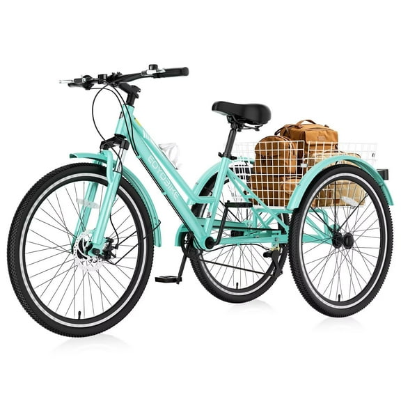 Lilypelle Mountain Tricycle for Adults, MTB 7 Speed Three Wheel Bike, 24/26/27.5 Inch Adults Trikes w/ Disc Brake & Cargo Basket for Women, Men, Seniors