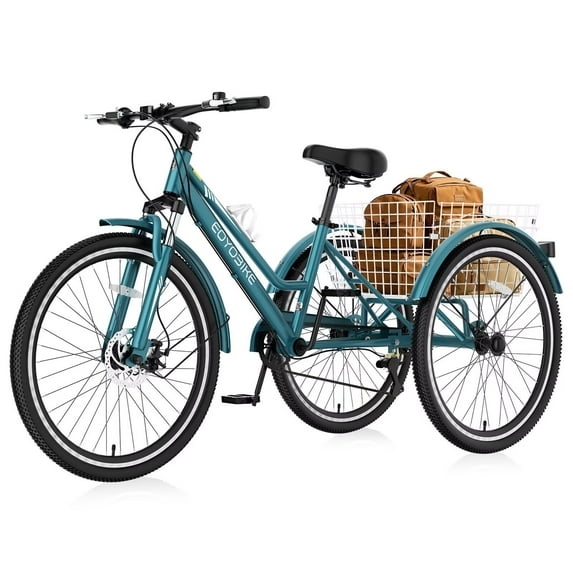 Lilypelle Mountain Tricycle for Adults, MTB 7 Speed Three Wheel Bike, 24/26/27.5 Inch Adults Trikes w/ Disc Brake & Cargo Basket for Women, Men, Seniors