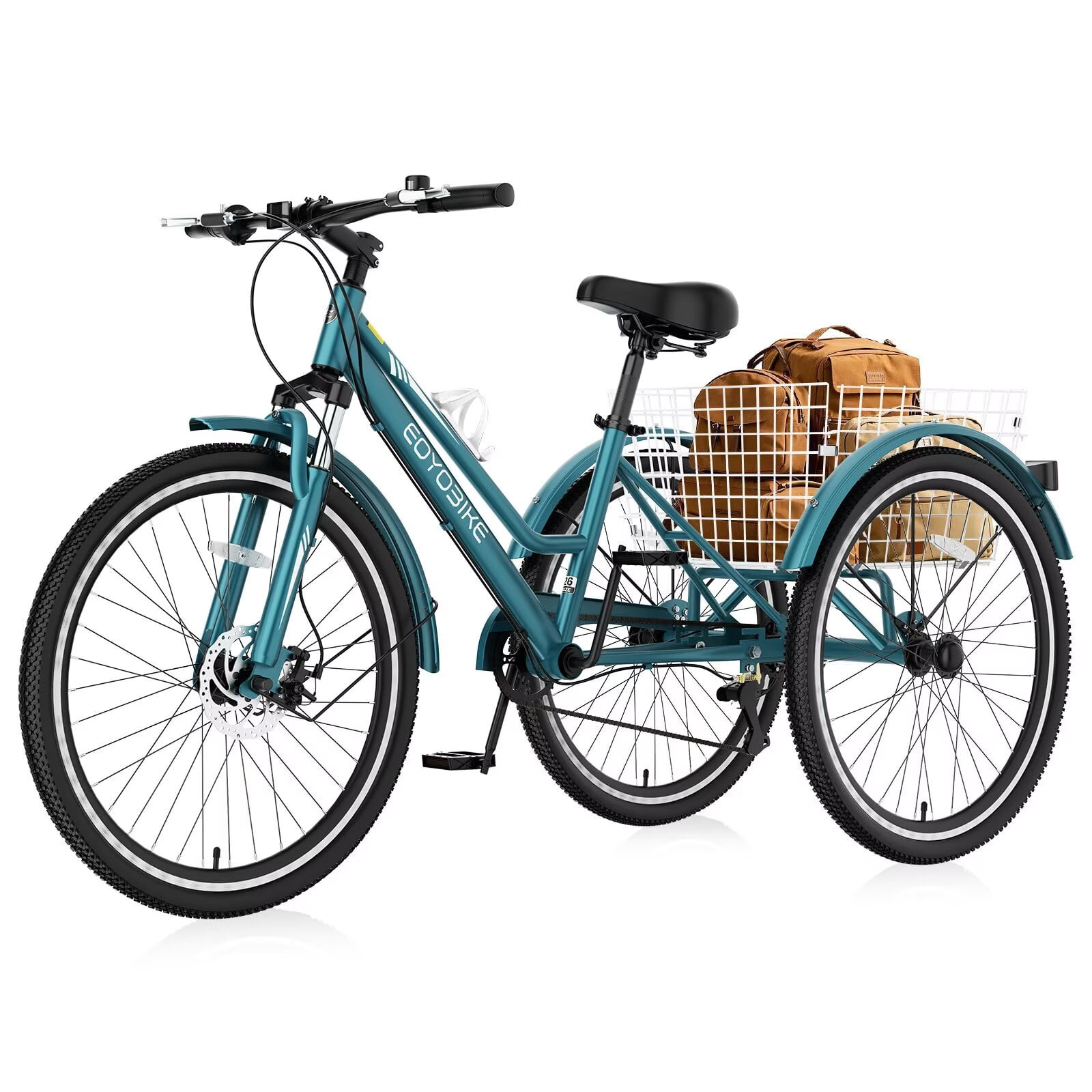 Lilypelle Mountain Tricycle for Adults, MTB 7 Speed Three Wheel Bike, 24/26/27.5 Inch Adults Trikes w/ Disc Brake & Cargo Basket for Women, Men, Seniors