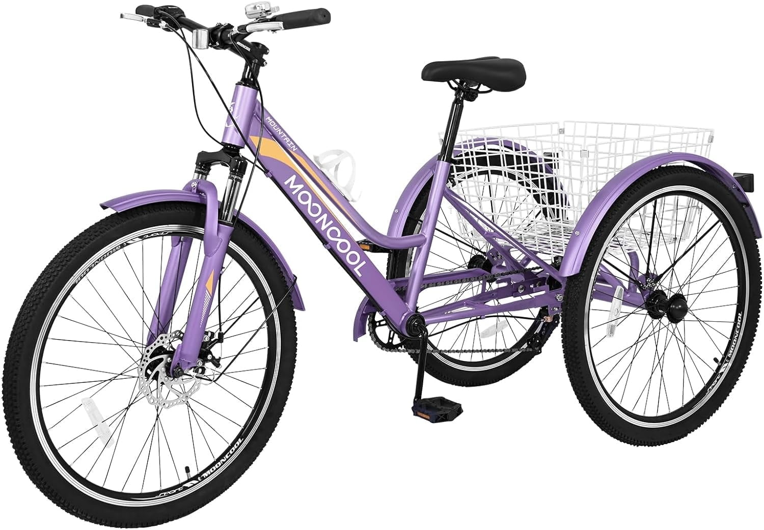 Lilypelle Mountain Tricycle for Adults, MTB 7 Speed Three Wheel Bike, 24/26/27.5 Inch Adults Trikes w/ Disc Brake & Cargo Basket for Women, Men, Seniors