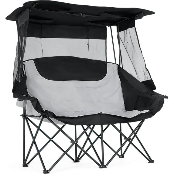 Lilypelle Double Camping Chair with Canopy, Folding 2 Person Seat, Portable Outdoor Loveseat with Shade, Oversize Camp Chair for Beach, Lawn, and Outdoor Activities