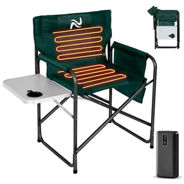 Lilypelle Oversized Heated Camping Chair, Portable Directors Chair with 3 Heat Levels, Heavy Duty Outdoor Heating Folding Chair Camp with Side Table, Pocket for Camping, Fishing, Picnic