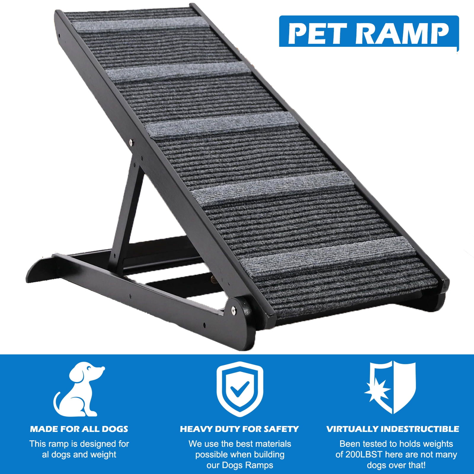Lilypelle Pet Ramp,Foldable Wooden Dog Ramp ,Adjustable Pet Ramp with 4