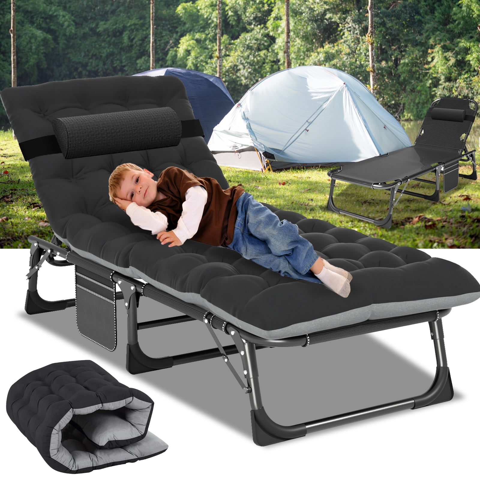 Lilypelle Portable Folding Camping Cot Bed, Adjustable 4-Position ...