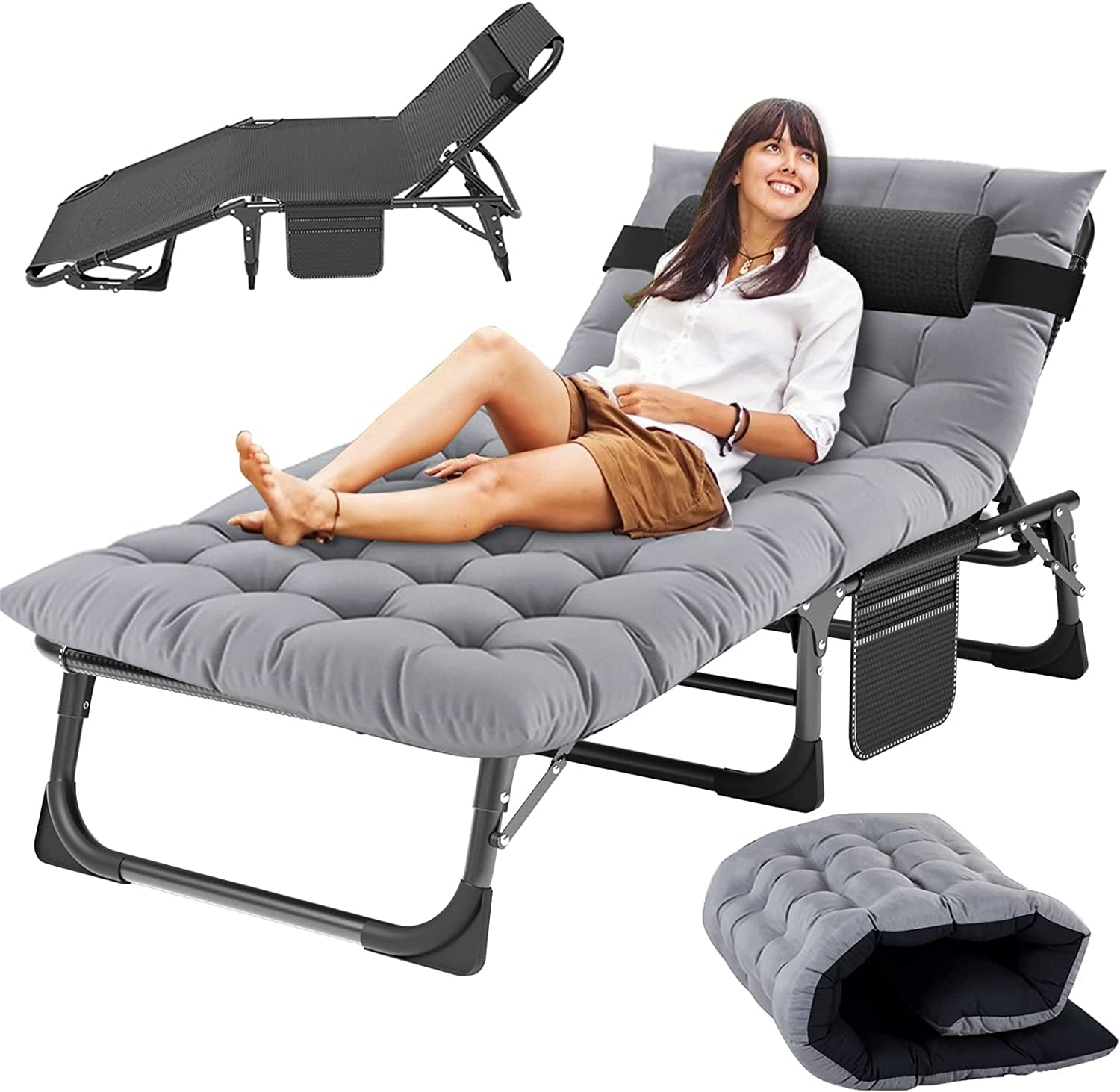 Lilypelle Sleeping Cots for Adults, 5Position Folding Chaise Lounge