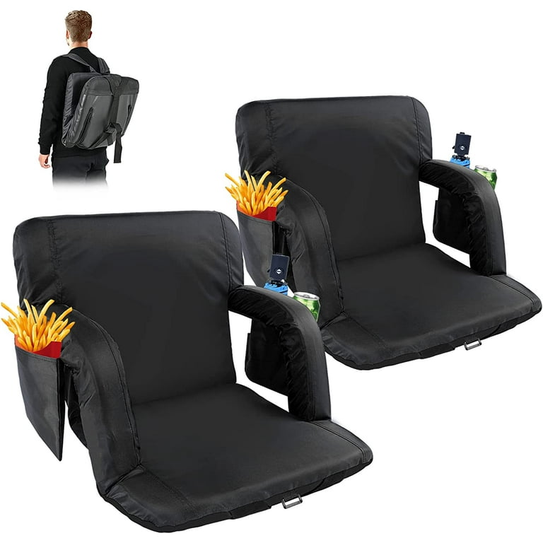 Regular & Wide Stadium Seat with 6 Reclining Positions Regular - 2 Pack in Black