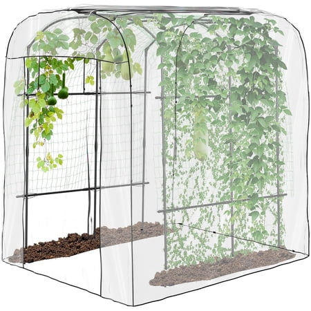 Lilypelle Tall Garden Arch Trellis with Greenhouse Cover for Climbing Plants, 87in Tall Metal Plant Support Trellis Archway for Climbing Vine Vegetable/Fruit/Flower Outdoor Garden Arch Tunnel Trellis