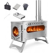 Lilypelle Upgraded Titanium Wood Burning Stove, Portable Hot Tent Stove with Adjustable Chimney, Lightweight Folding Camping Stove for Cooking and Heating