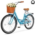 thumbnail image 1 of Lilypelle 24/26inch City Cruiser Bicycle for Women, 7 Speed Step Through Adult Commute Bike with Basket & Rack，Blue, 1 of 13