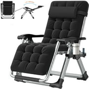 Lilypelle Zero Gravity Chair, Folding Adjustable Reclining Lounge Chair with Removable Cushion, Headrest and Cup Holder, Supports up to 440lbs，Black