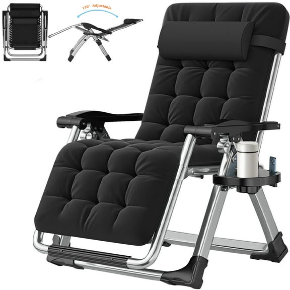 Lilypelle Zero Gravity Chair, Folding Adjustable Reclining Lounge Chair with Removable Cushion, Headrest and Cup Holder, Supports up to 440lbs,Black