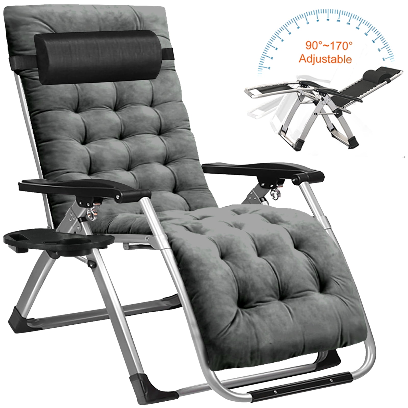 LILYPELLE Zero Gravity Chair, Premium Lawn Recliner Folding Portable Chaise  Lounge with Detachable Cushion, Headrest and Cup Holder, Reclining Patio  Lounger Chair Gray 