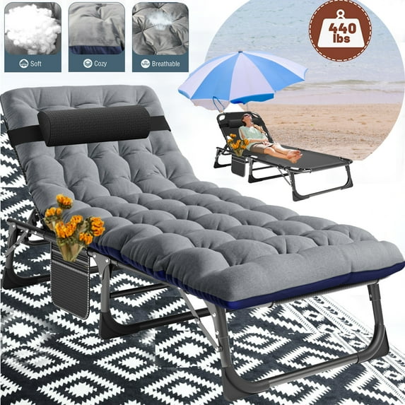 Lilypelle folding cot with mattress,Heavy Duty Sleeping Cots with Carry Bag,Double Layer Oxford Portable Folding Camping Cot for Home ,Office Nap and Outdoor Beach,Beach,Gray